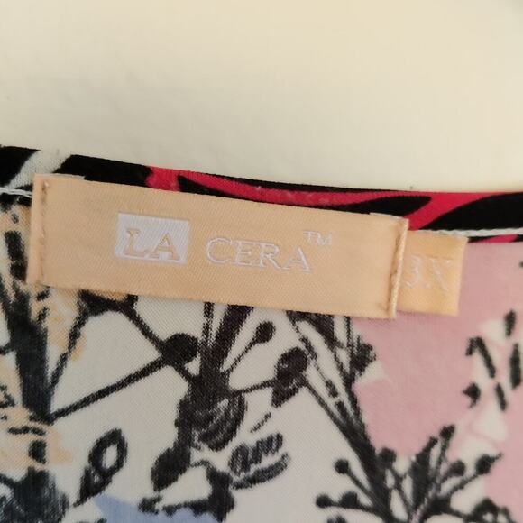 La Cera Floral Wrap Tunic Top Long Sleeve Multicolor 3X Botanical Print Slinky - Picture 7 of 10